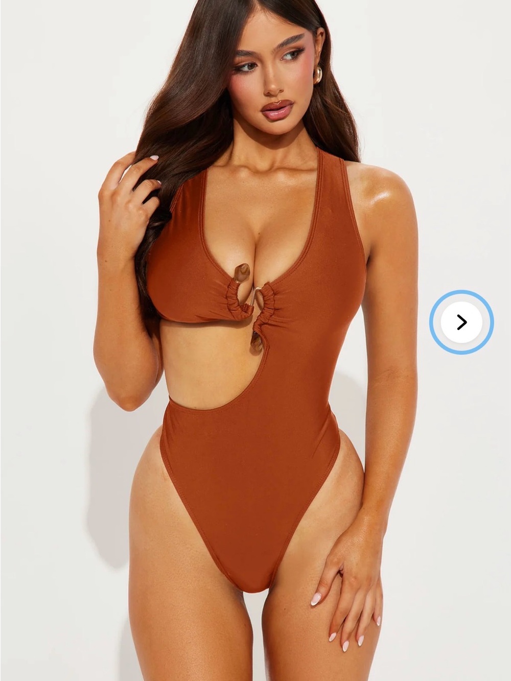 Fashion Nova Rust Brown Cutout One-Piece Swimsuit with Front Knot